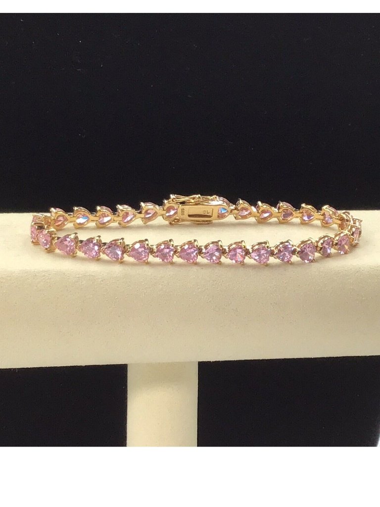 Pink Trillion Cut Stone Bracelet Sterling Silver Gold Plated Vintage 8â